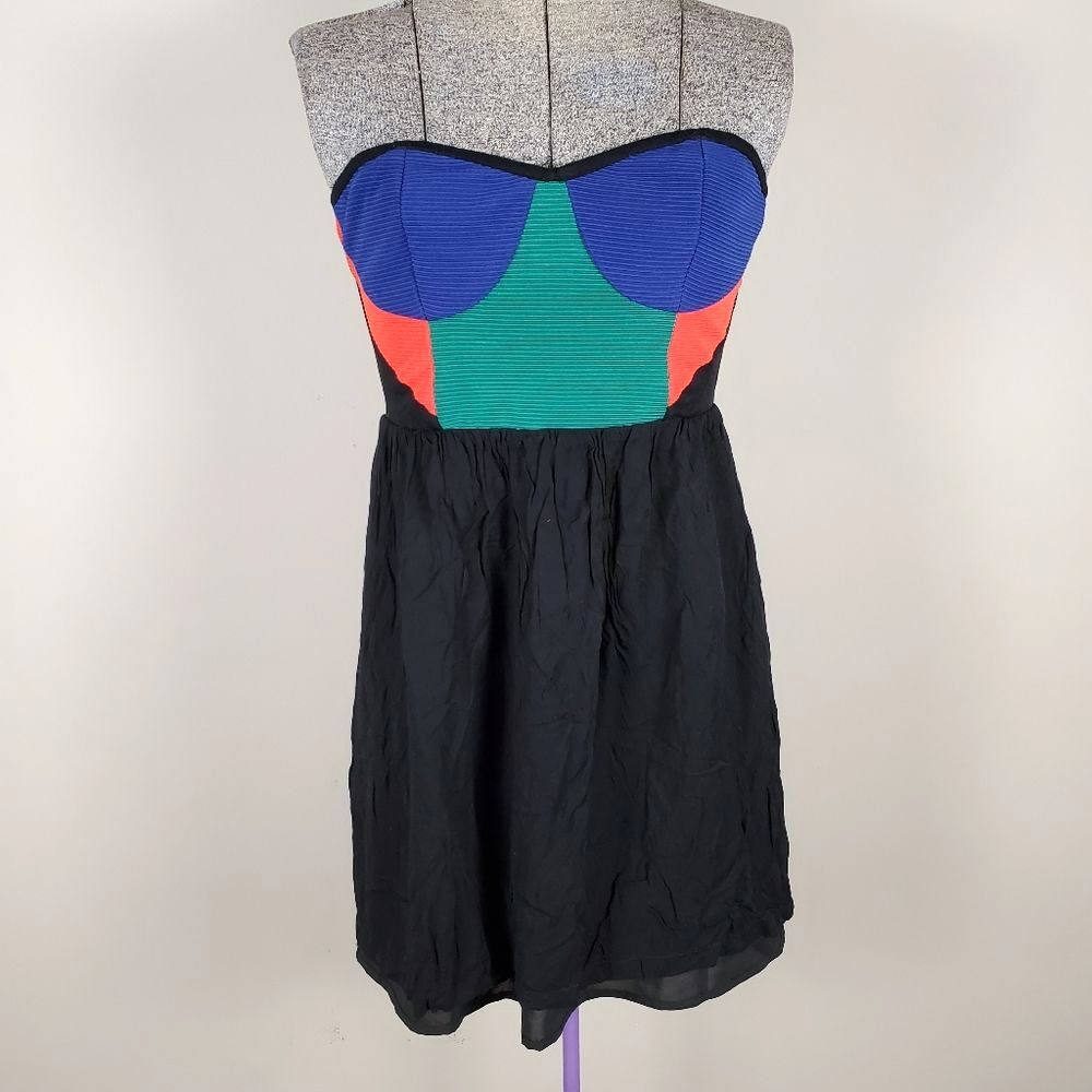 Sparkle & Fade UO Retro 80s Color-block Strapless Dress Blue Green Black Size 4
